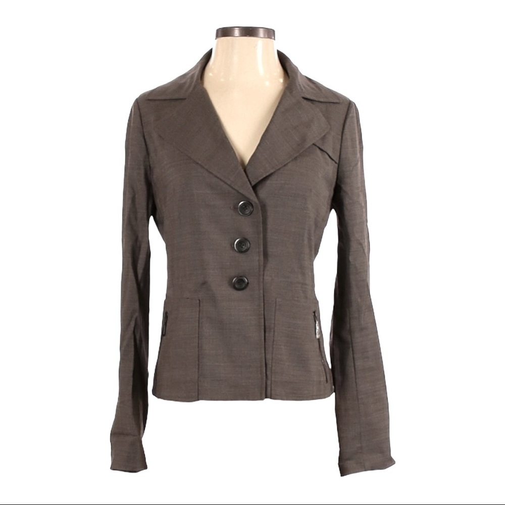 W by Worth Wool Silk Roll Tab Blazer Taupe Drawcord Jacket 2